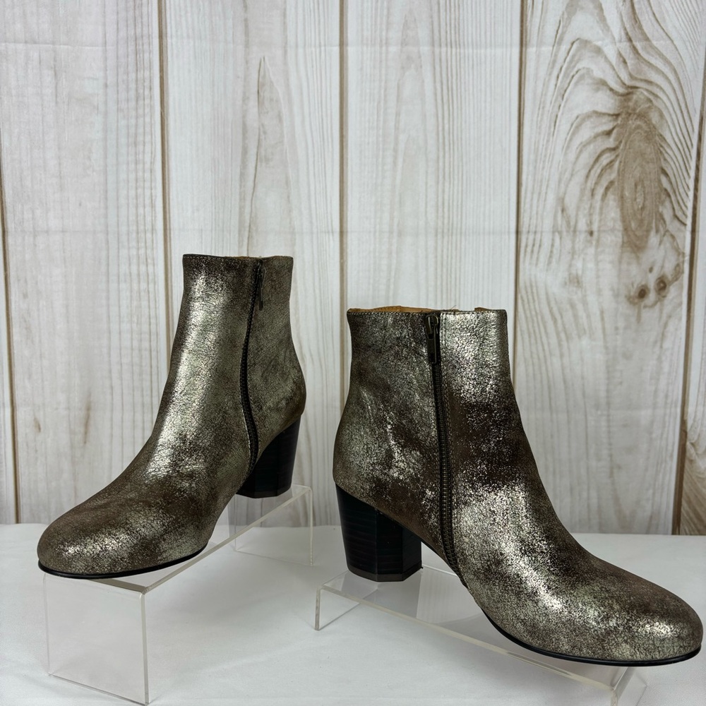 Kenneth Cole Ankle Boots Distressed Brown Silver Metallic Chunky Heel Size 8.5 - Picture 4 of 16